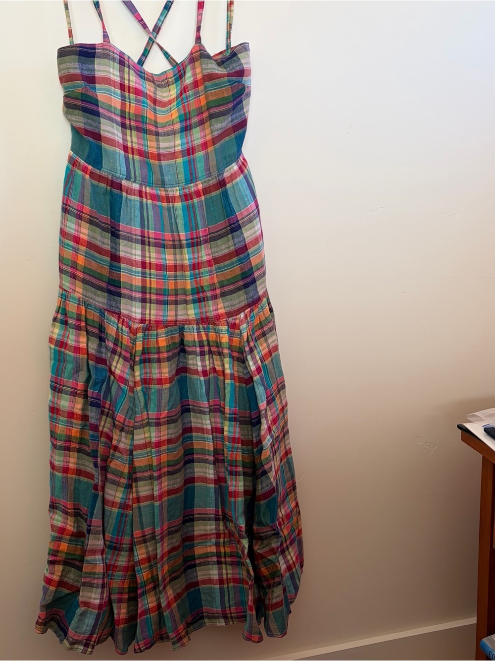 Ralph Lauren Multicolor Plaid Maxi Dress with Crisscross Straps
